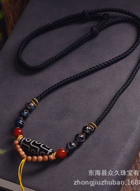 藏式手工编织唐卡吊坠绳五爷黄财神项绳简约脖挂佛牌链子天珠项链