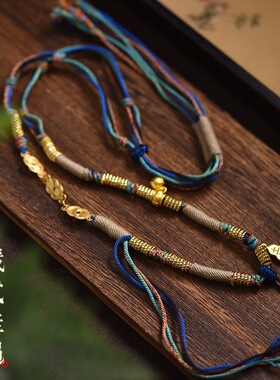 藏式纯手工编织绳唐卡项链吊坠挂绳挂脖款天珠蜜蜡文玩毛衣链批发