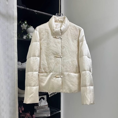 小雪家【糯米糍新中式小立领醋酸鹅绒水貂毛亮片羽绒服保暖外套