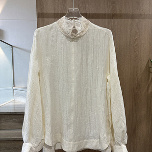小雪家 春上新-【月光曲】100亚麻质地蕾丝立领松弛感长袖上衣