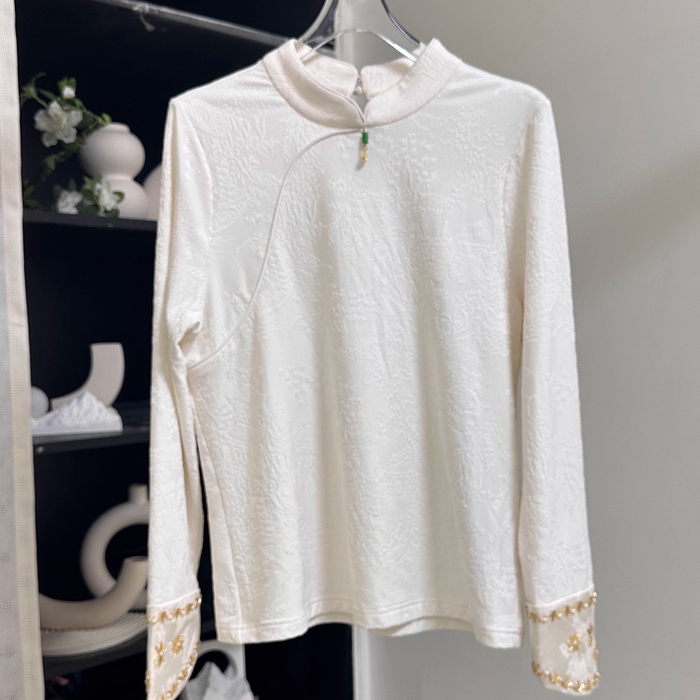 小雪家【岁月从不败美人】新中式小立领羊毛棉钉珠磨毛内搭上衣