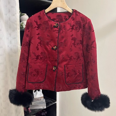 小雪家【捕梦沙洲】新中式人丝非遗漳绒拜年服可拆卸狐狸毛袖外套