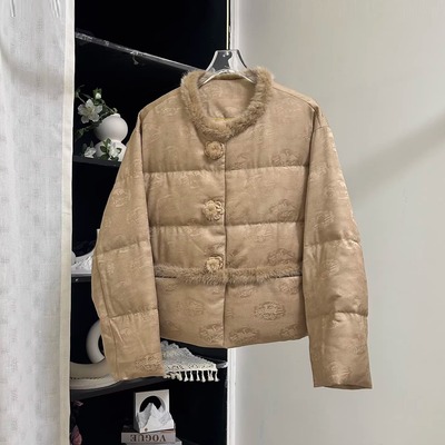 小雪家【呼吸之野】新中式花朵扣提花水貂白鹅绒羽绒服保暖外套