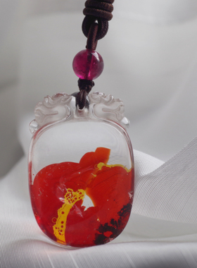 珍品 锦鲤红胶花吊坠全包裹全净凤凰色 顶色配珠卢比来红碧玺