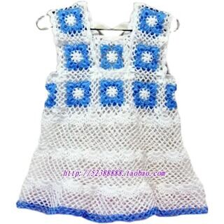 手工钩针童装可爱公主款背带裙背心儿童毛衣小外套套头衫蓝白毛线