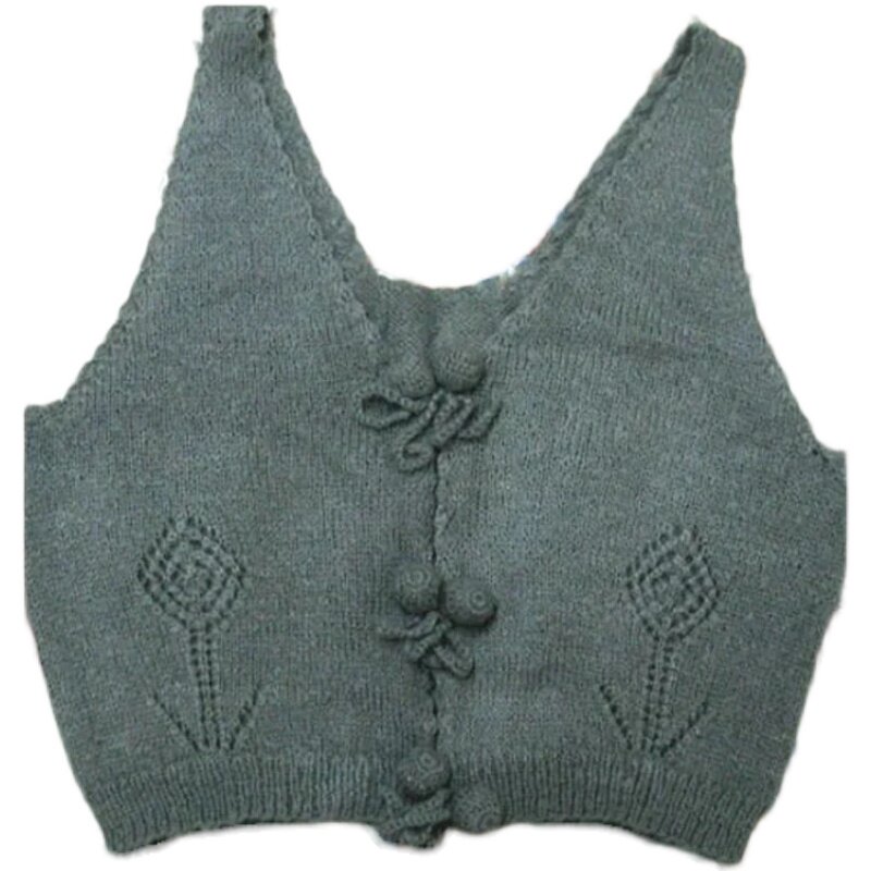 纯手工棒针编织马海毛马甲 DIY衣服短外套 短款 百搭 春秋 灰色