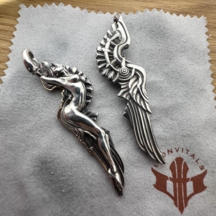 铁心银饰原创设计925纯银翅膀羽毛男女吊坠铁翼