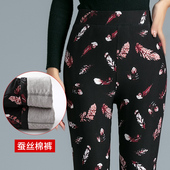 女2025新款 薄款 高腰显瘦外穿妈妈显瘦印花棉裤 女蚕丝保暖裤 冬 棉裤
