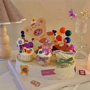 网红纸杯蛋糕转转台派对帽小猪小熊老虎狮子卡通恐龙男孩女孩