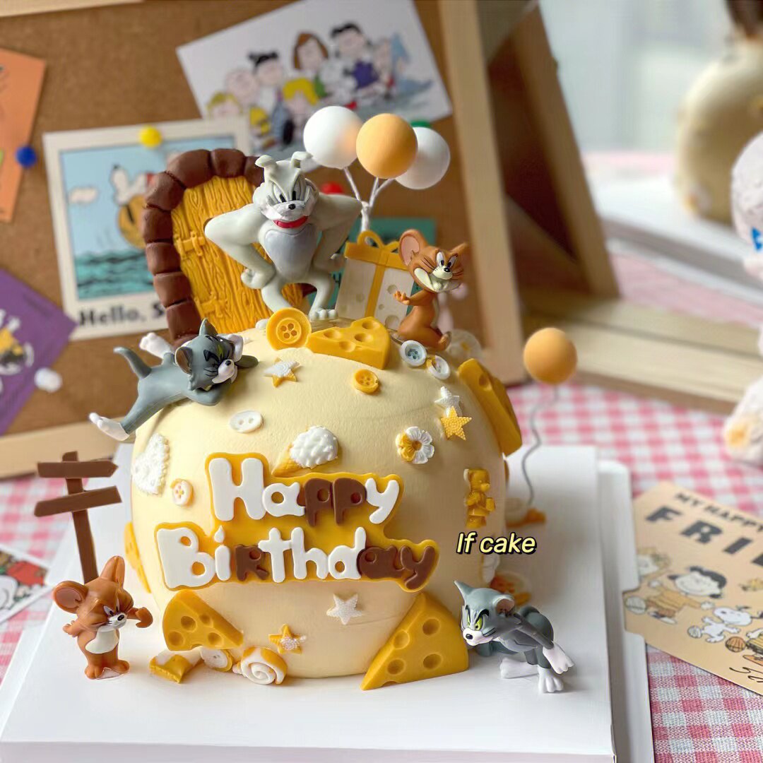 猫和老鼠生日蛋糕装饰品奶酪乳酪模具摆件插牌插旗烘焙道具汤姆