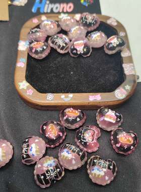 （15元包邮）5个黑粉花边爱心A421