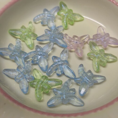 （15元包邮）30个通孔蓝光细闪蜻蜓亚克力随机混发78-007