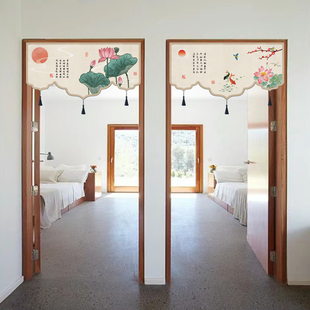 三角旗帘新中式门头帘复古装饰短帘半截门帘家用挂旗厨房隔断帘子