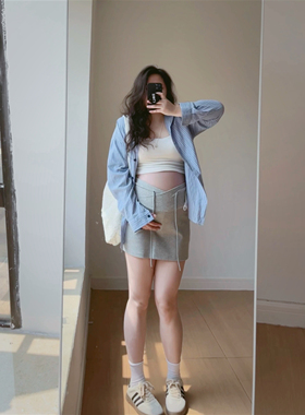 小个子孕妇半身裙夏季簿款低腰休闲灰色运动防走光安全带怀孕短裙