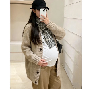 加厚针织开衫 时尚 2025新款 外套中长款 上衣 孕妇装 宽松大码 秋冬新款