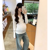 棉质白色内搭打底衫 t恤小上衣 哺乳漂亮韩系长袖 孕妇装 2026春秋款
