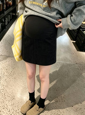 孕妇高腰托腹半身裙秋冬外穿灯心绒加厚防走光安全裤显瘦A字短裙