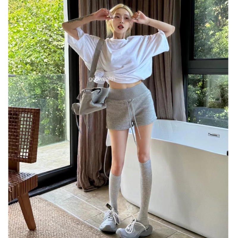 小个子孕妇短裤夏季簿款灰色运动休闲裤外穿打底裤无托腹抽绳款