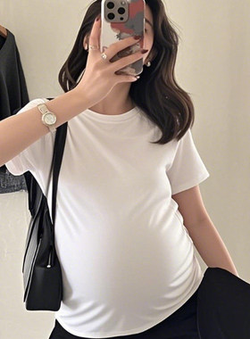 孕妇装上衣夏装薄款纯棉小个子弹力修身款圆领短袖T恤宽松体恤衫