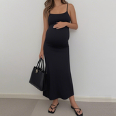 孕妇连衣裙夏装 2025纯棉辣妈显瘦外出潮妈长裙休闲春秋打底吊带裙