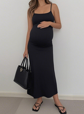 孕妇连衣裙夏装2025纯棉辣妈显瘦外出潮妈长裙休闲春秋打底吊带裙
