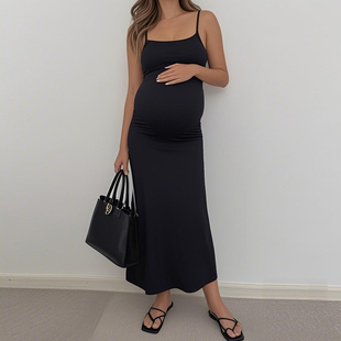 孕妇连衣裙夏装2025纯棉辣妈显瘦外出潮妈长裙休闲春秋打底吊带裙