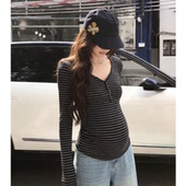 条纹v领显瘦修身 时尚 长袖 外穿哺乳衣春秋新款 t恤衫 软糯孕妇打底衫