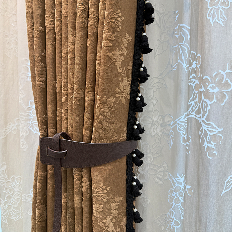 莫奈花园法式中古风美式复古风焦糖橙色浮雕提花客厅卧室遮光窗帘