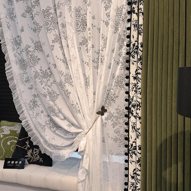 蝴蝶纱窗帘装饰遮光美式复古