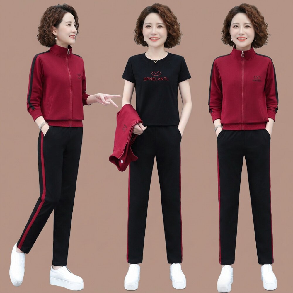 中年妈妈春装套装2026新款春秋季女款运动服休闲洋气卫衣女三件套