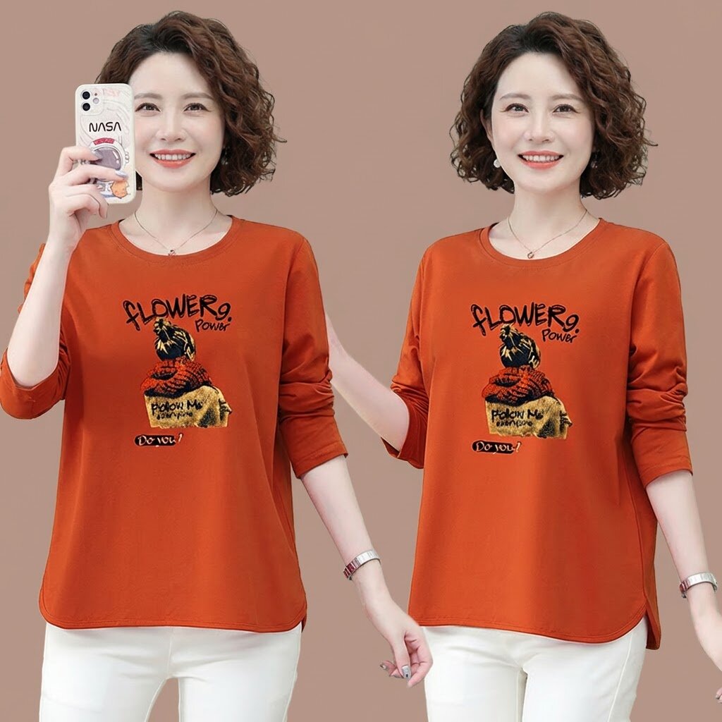 春款中年妈妈T恤女时尚洋气宽松显瘦春装内搭打底衫上衣2026新款