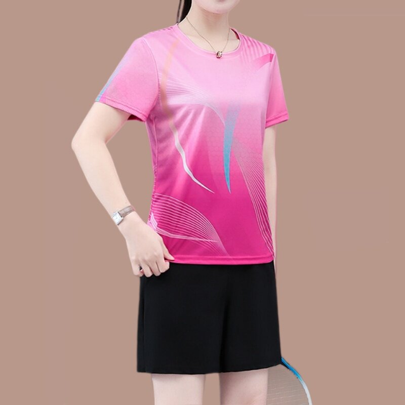 运动套装女2026春季新款短袖短裤两件套速干薄款中年妈妈运动服女