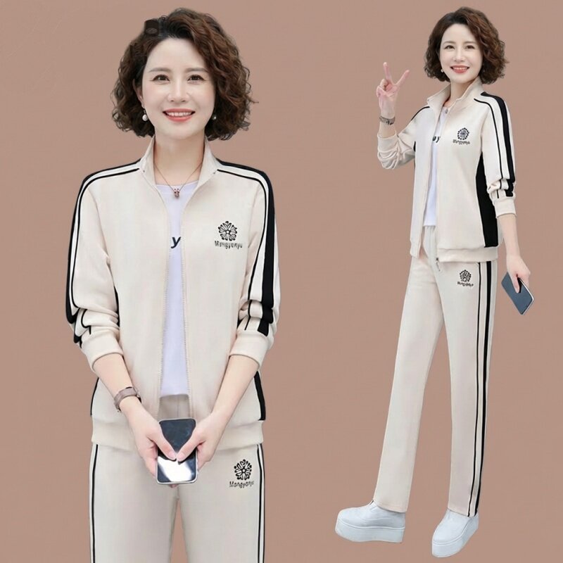 运动服套装女春秋季短袖T恤女外套长裤三件套搭配一套整套春装女