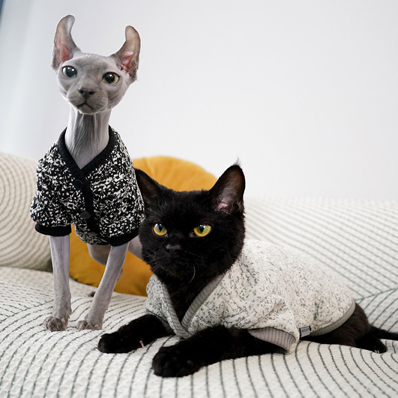 Catitude秋冬加厚保暖猫咪衣服德文猫无毛猫衣服日系潮酷短袖开衫