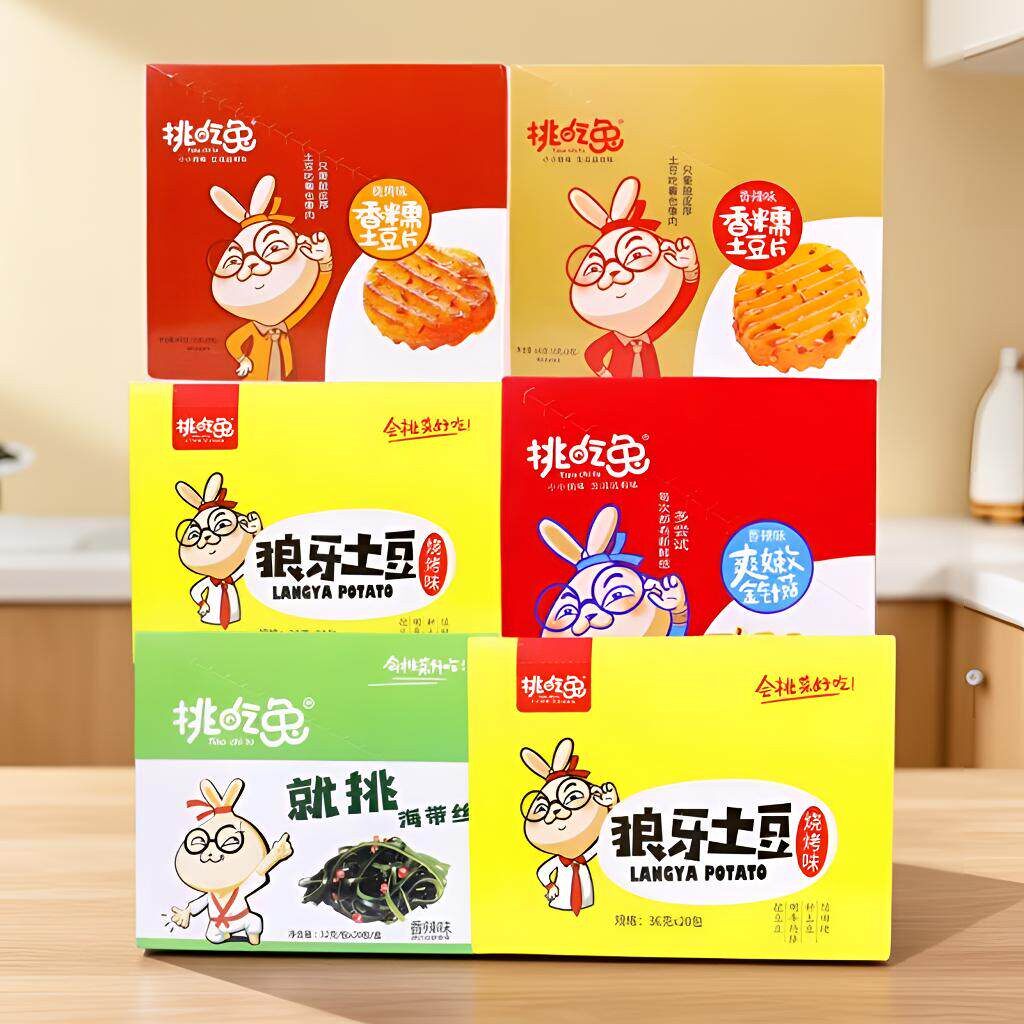 挑吃兔土豆片海带丝狼牙土豆金针菇香辣烧烤味素食下饭菜解馋零食