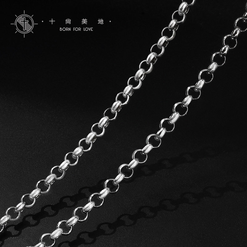 十尚美地霸气925银粗O型链男潮款复古配链锁骨项链时尚百搭银链子