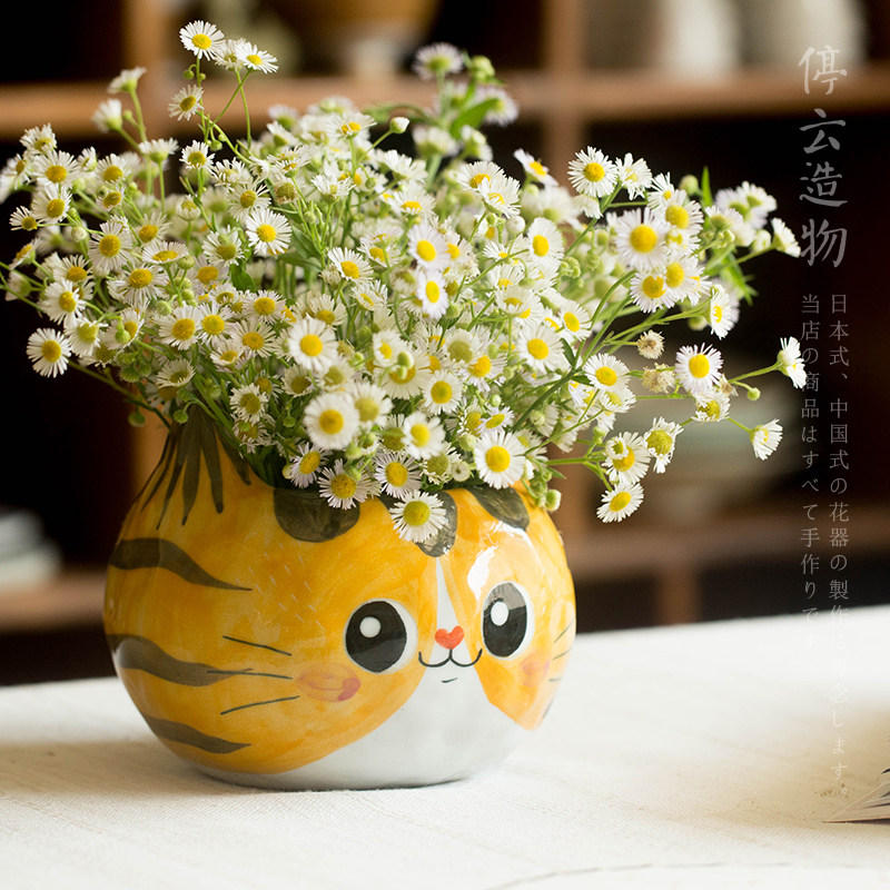 猫头多肉花盆猫咪插花花器创意