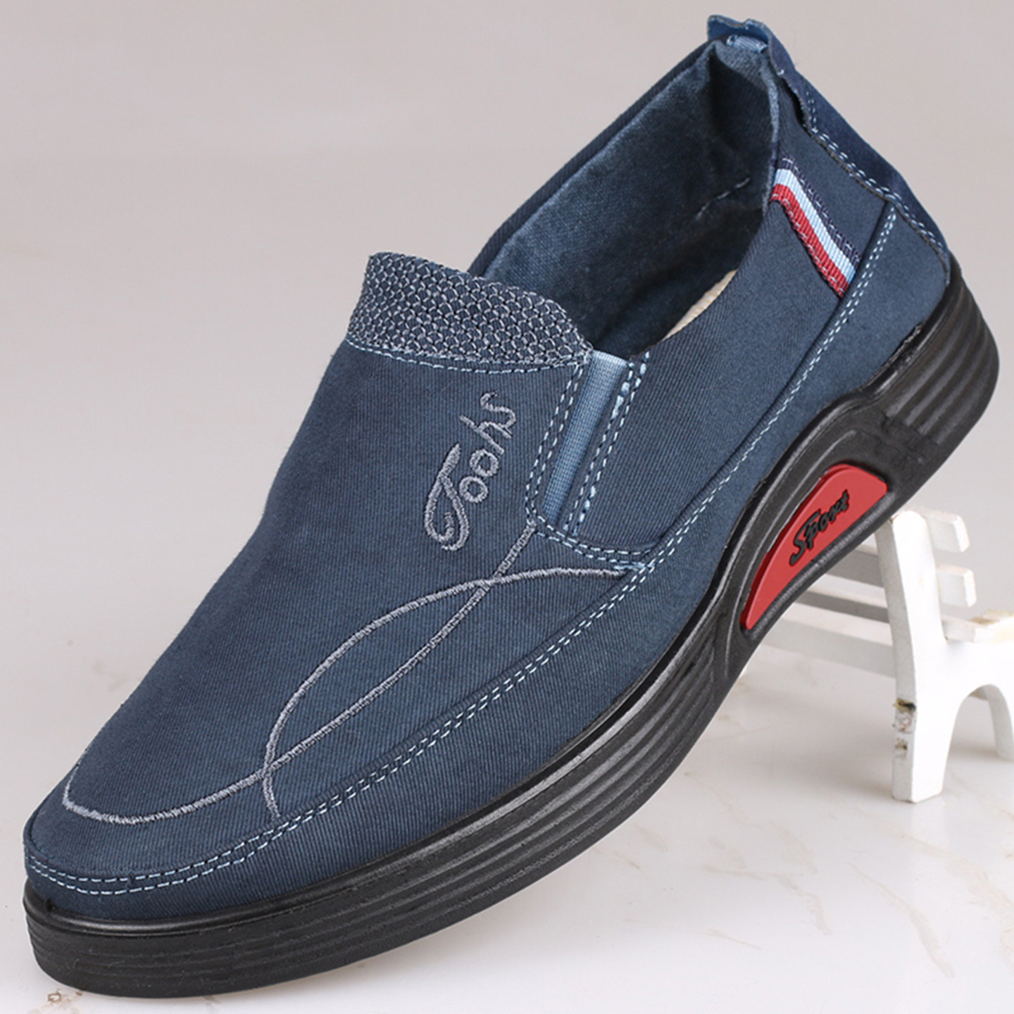 透气防臭厚底低帮男鞋老北京布鞋爸爸帆布鞋男士休闲水洗牛仔布鞋