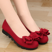 女孕妇鞋 春夏老北京布鞋 单鞋 蝴蝶结浅口黑色工作鞋 女鞋 平底豆豆鞋