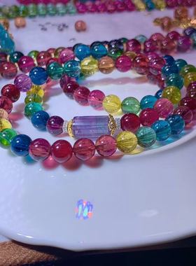 玻璃体多圈手串一物一图彩虹碧玺