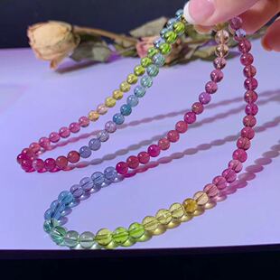 天然彩虹碧玺手链三圈玻璃体碧玺手串多圈女色标级碧玺一物一图