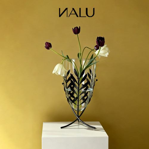 NALU那路橄榄枝花瓶透明玻璃侘寂风可水培插花高级感设计客厅摆件