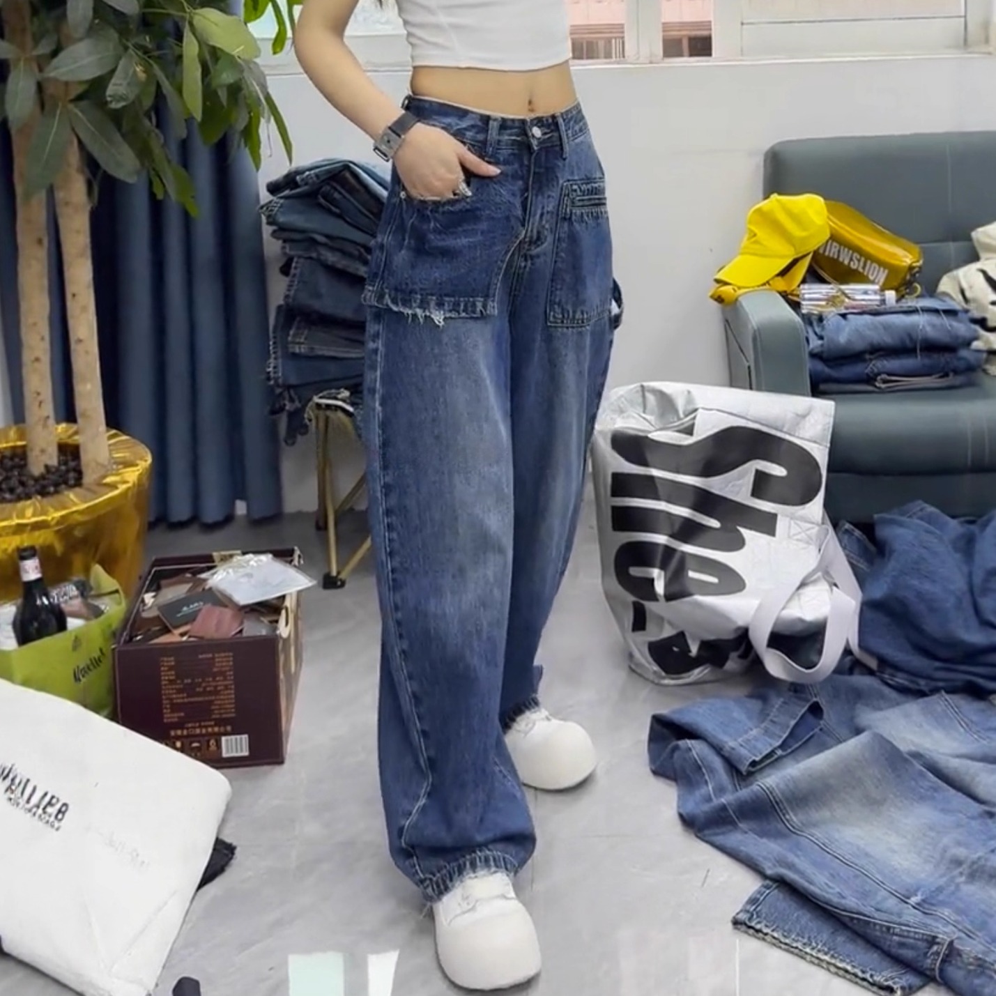 大码复古阔腿牛仔裤女2025秋季