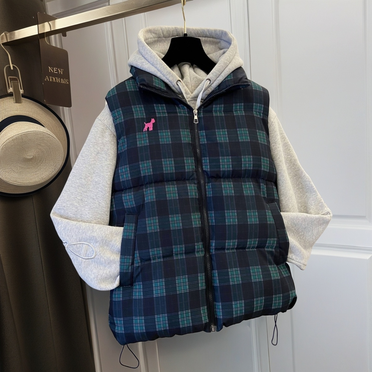 大码胖mm格子棉马甲女韩版宽松