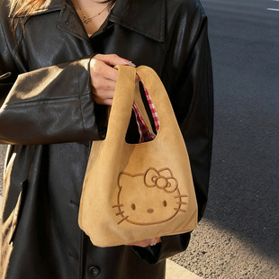 可爱2025新款卡通小猫通勤刺绣拎包便携收纳外出手提小包零钱包