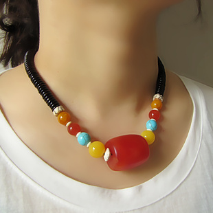 老蜜蜡锁骨链桶珠原创短款男款琥珀项链女配饰文玩转运珠吊坠单珠