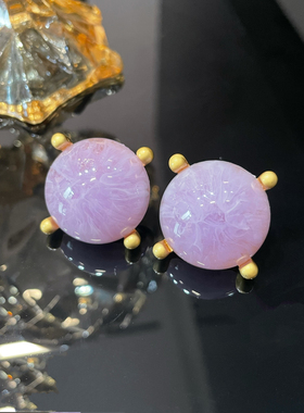 夸张20mm紫色珠珠圆形少女925银针耳饰甜酷风ins个性大耳钉