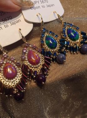 925纯银钩耳环防敏民族风珠珠小流苏耳饰品女紫色百搭时尚新款