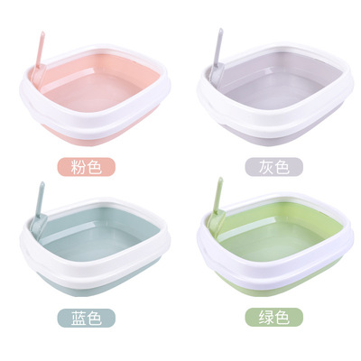 半封闭式猫砂盆猫咪厕所大号防外溅开放式猫屎盆多彩猫沙盆送铲子