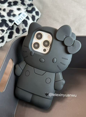 乐乐心愿屋 日本新品！全黑皮Kitty大软硅胶适用iPhone17promax手机壳苹果1654卡通ins风搞怪闺蜜礼物3小众